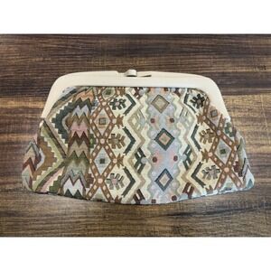 vintage Tapestry, Aztec Design, clutch purse. With plastic snap.